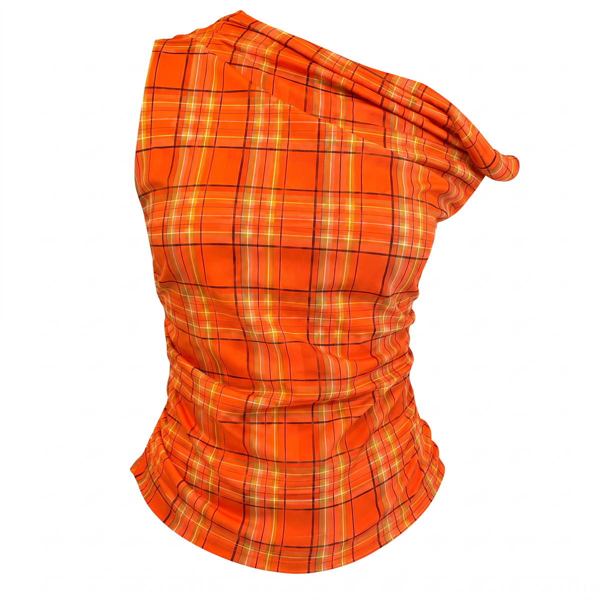 Orange Plaid Off-Shoulder Top