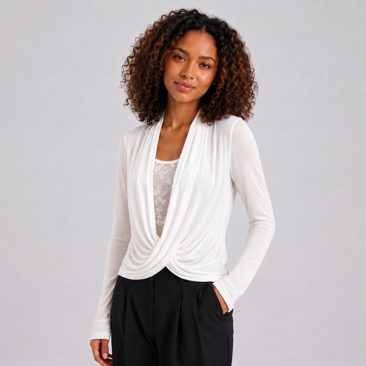 Swing Collar Long Sleeve Top