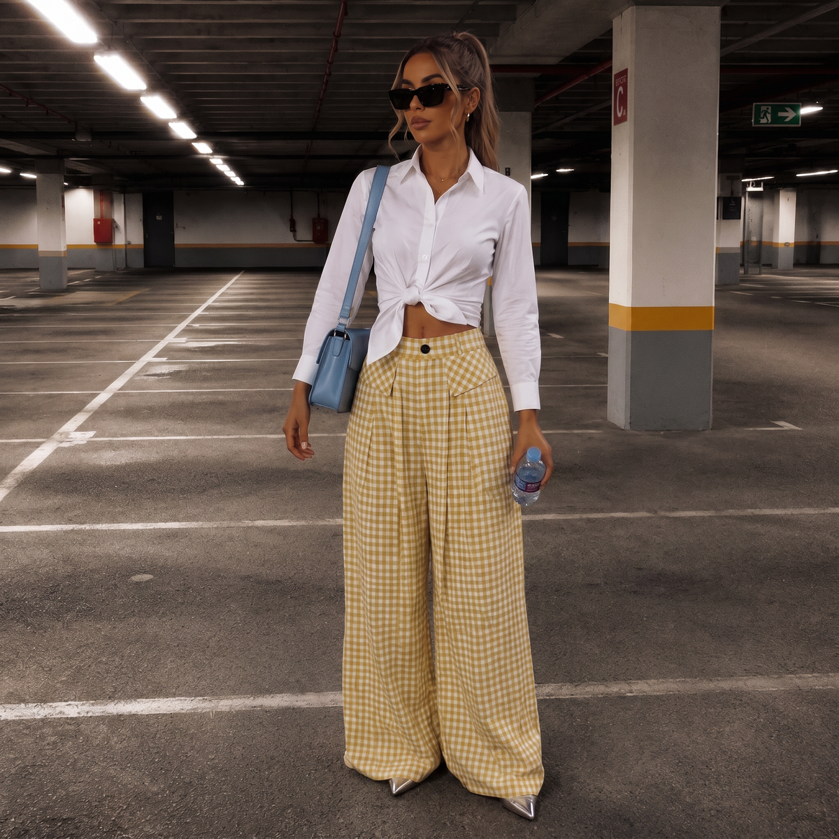 Oversized Gingham Pants